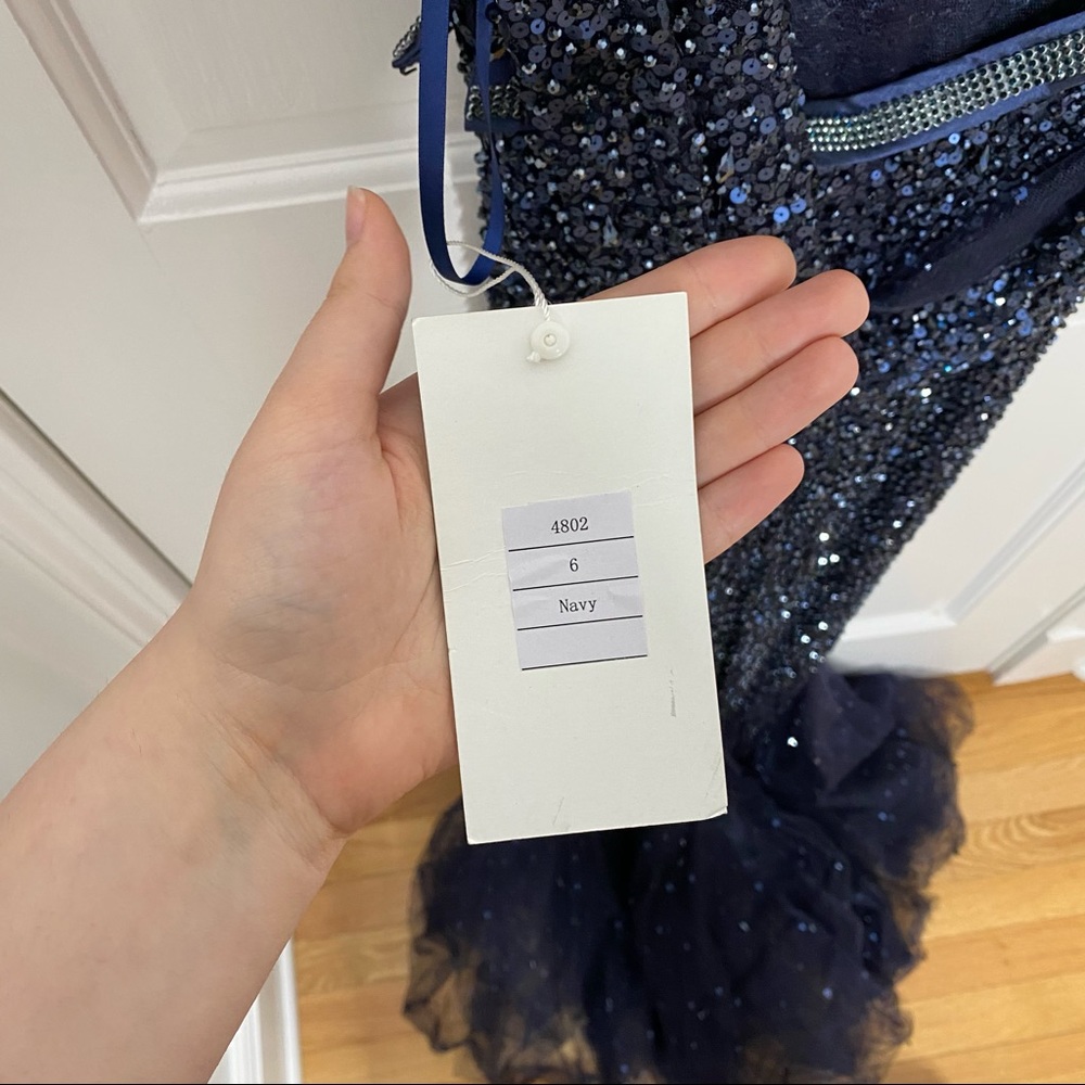 Sherri Hill Navy Sequin Evening Gown - Picture 10 of 12